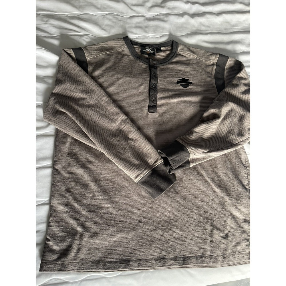 Harley Davidson Shirt Mens XL Gray Long Sleeve Henley Thermal Pullover Moto